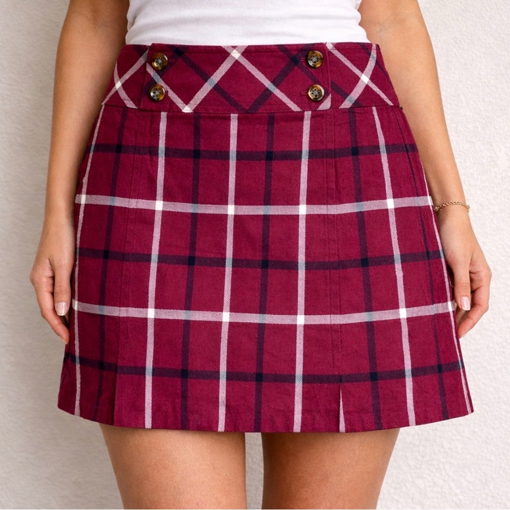 Vineyard Vines Red Plaid Pleated Skirt Size 14 Preppy Mini Skirt